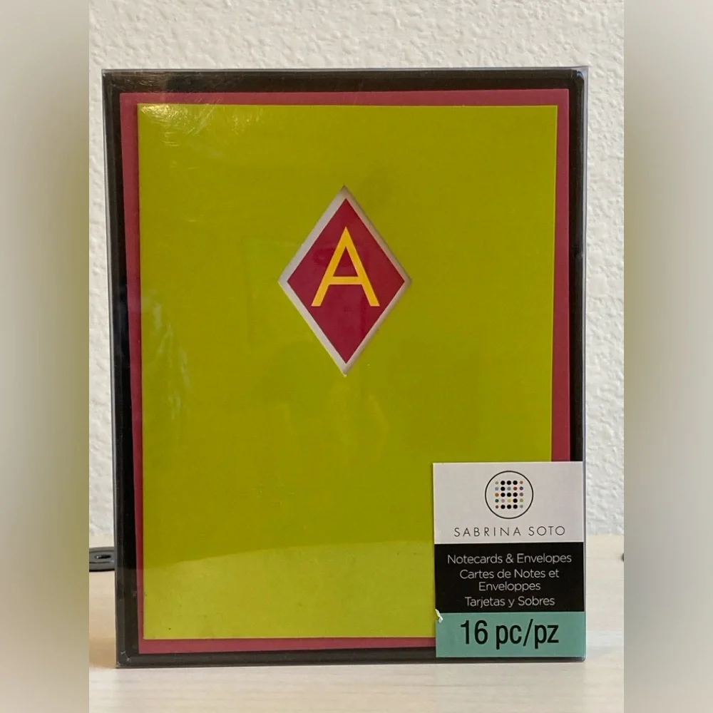 New in Box Sabrina Soto Chartreuse “A” Notecards Set